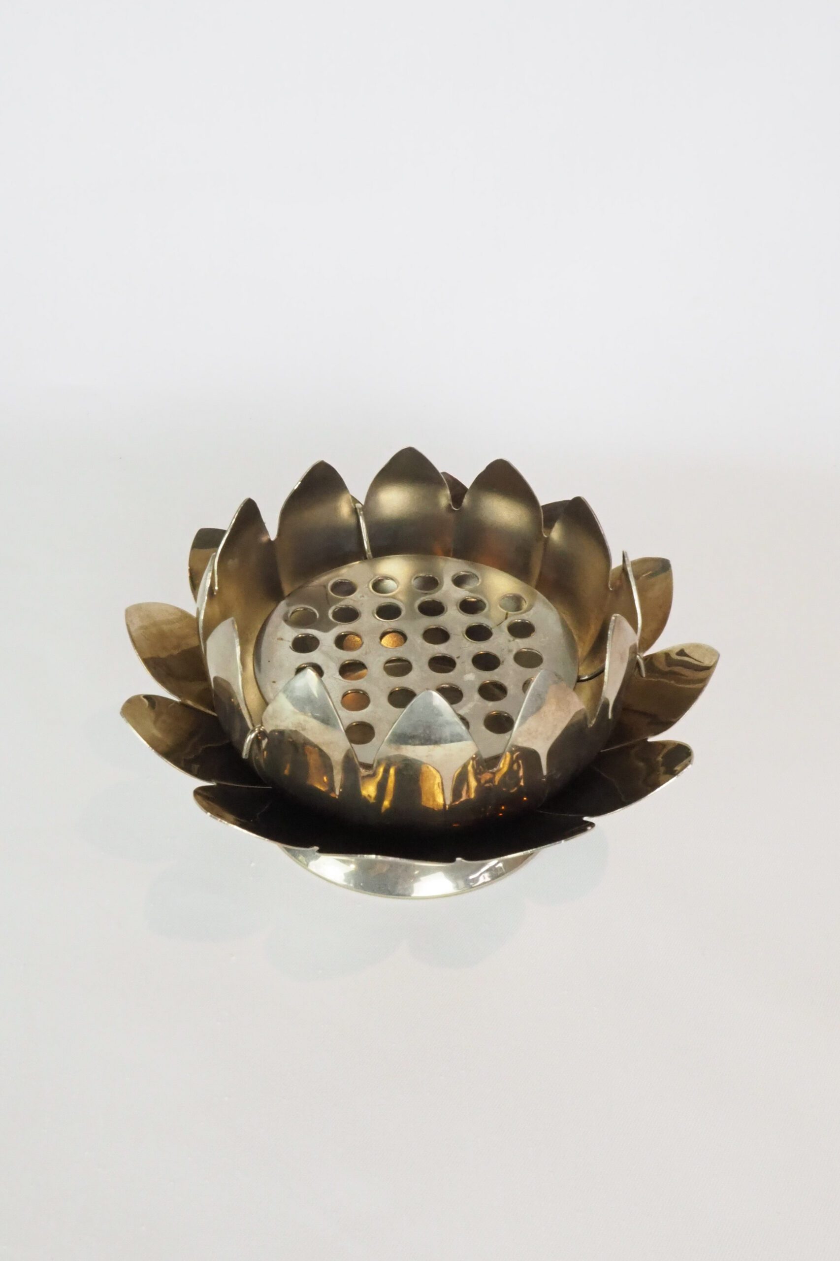 Silver Plate Lotus Flower Vase. This silver bud bowl with its original flower frog has been sourced exclusively for Wildmore.