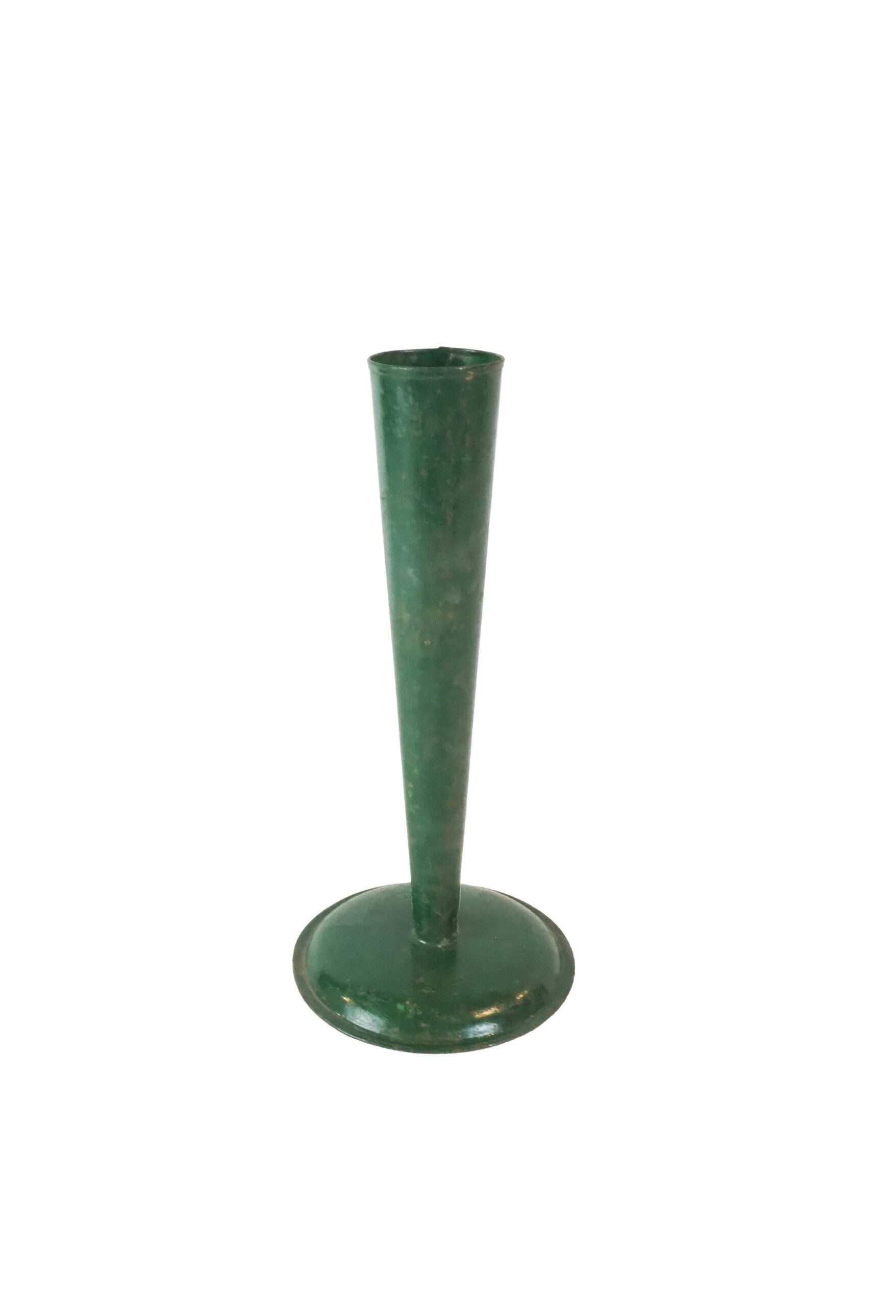 A single vintage Florist Vase. Each of these antique green metal vases would have been used in a florists. A characterful decorative piece. Sourced for Wildmore.
