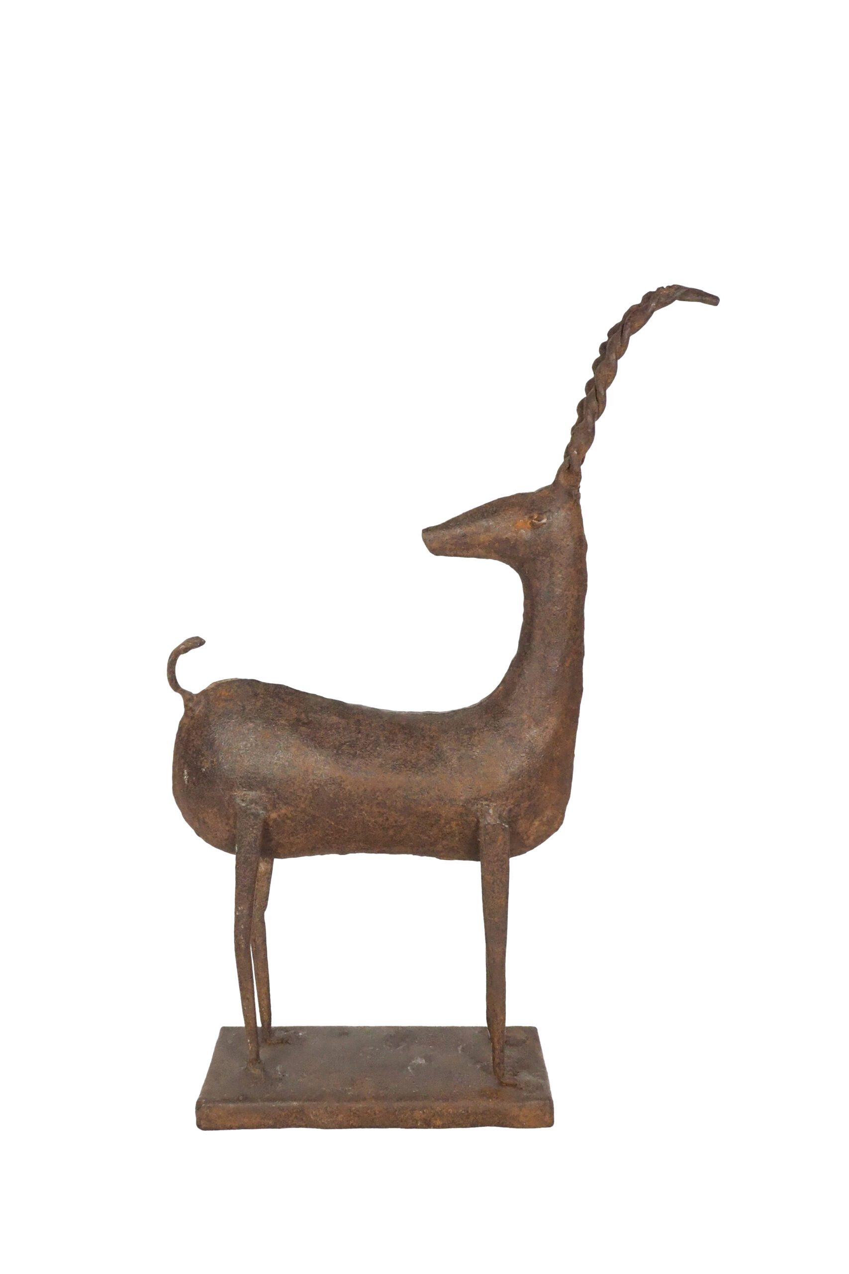 A Folk Art Oryx. This characterful Indian metal scimitar oryx is hand crafted from reclaimed rusty metal. Sourced by Wildmore.