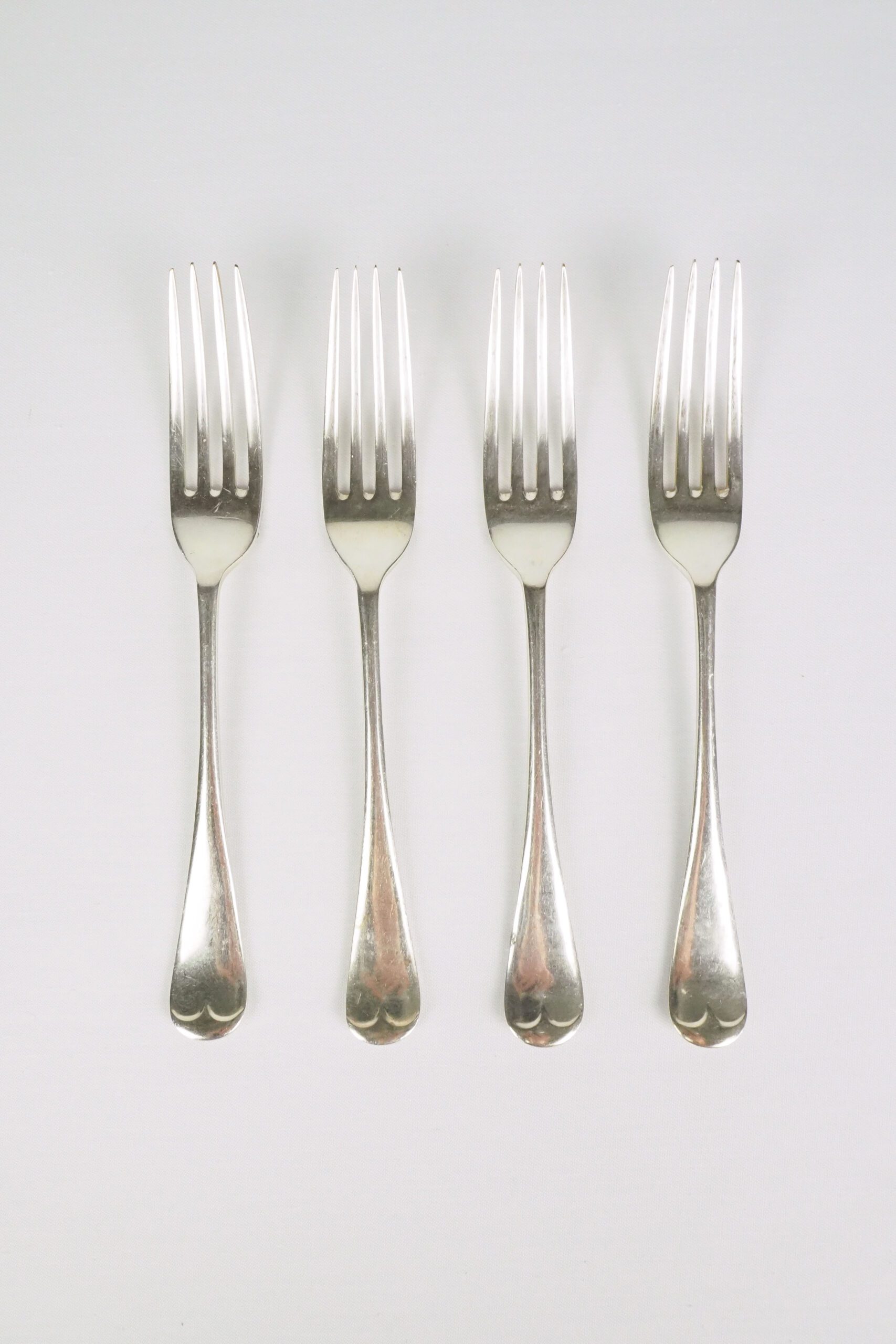4 Silver Plate Forks have a wonderful stone washed patina to the silver plate. They are delightfully tactile and the perfect size and weight. Sourced for Wildmore