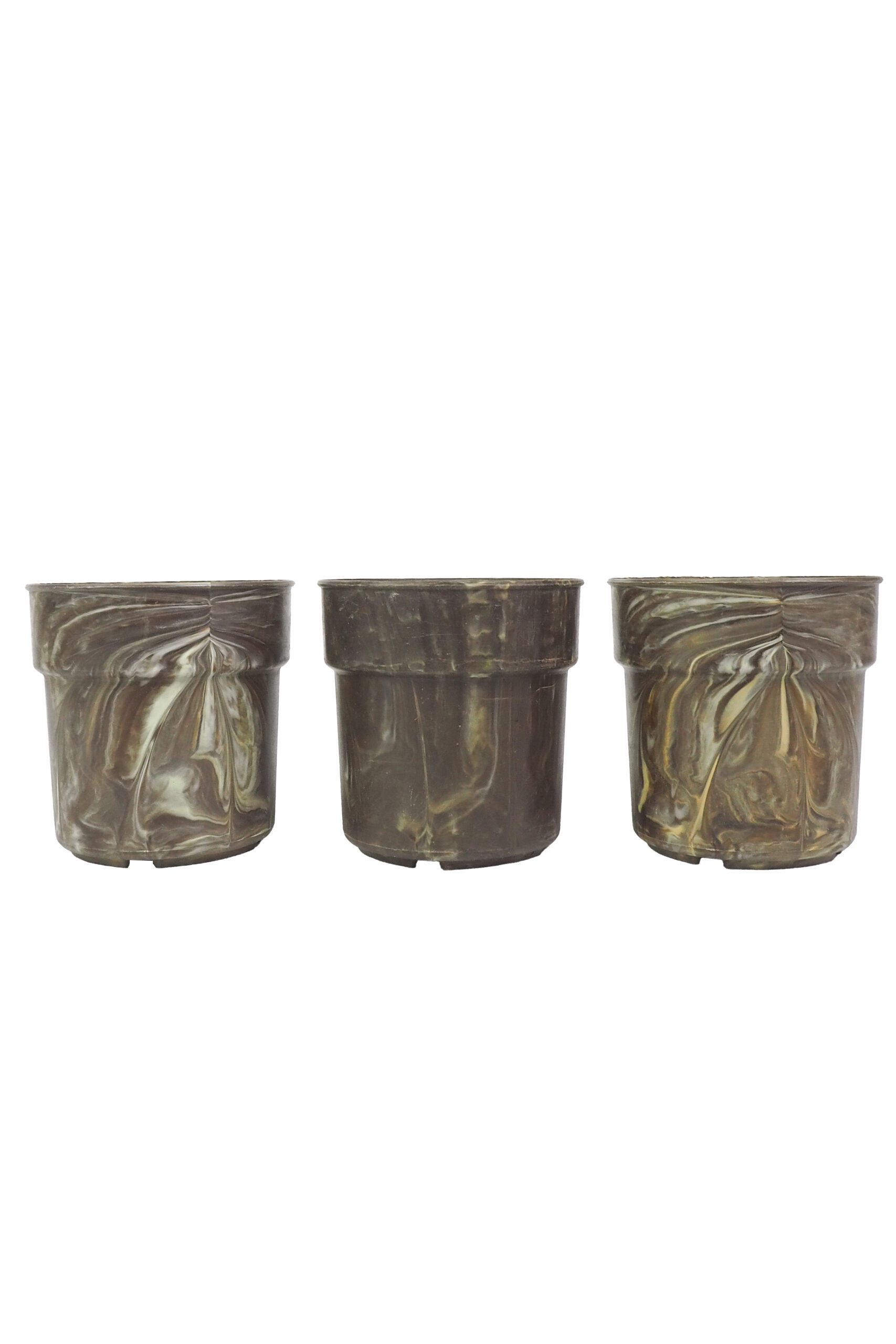 A rare trio of vintage 1970s planters. This curated collection of 3 Vintage Marbled Plant Pots have been curated from a rare collection of retro planters.