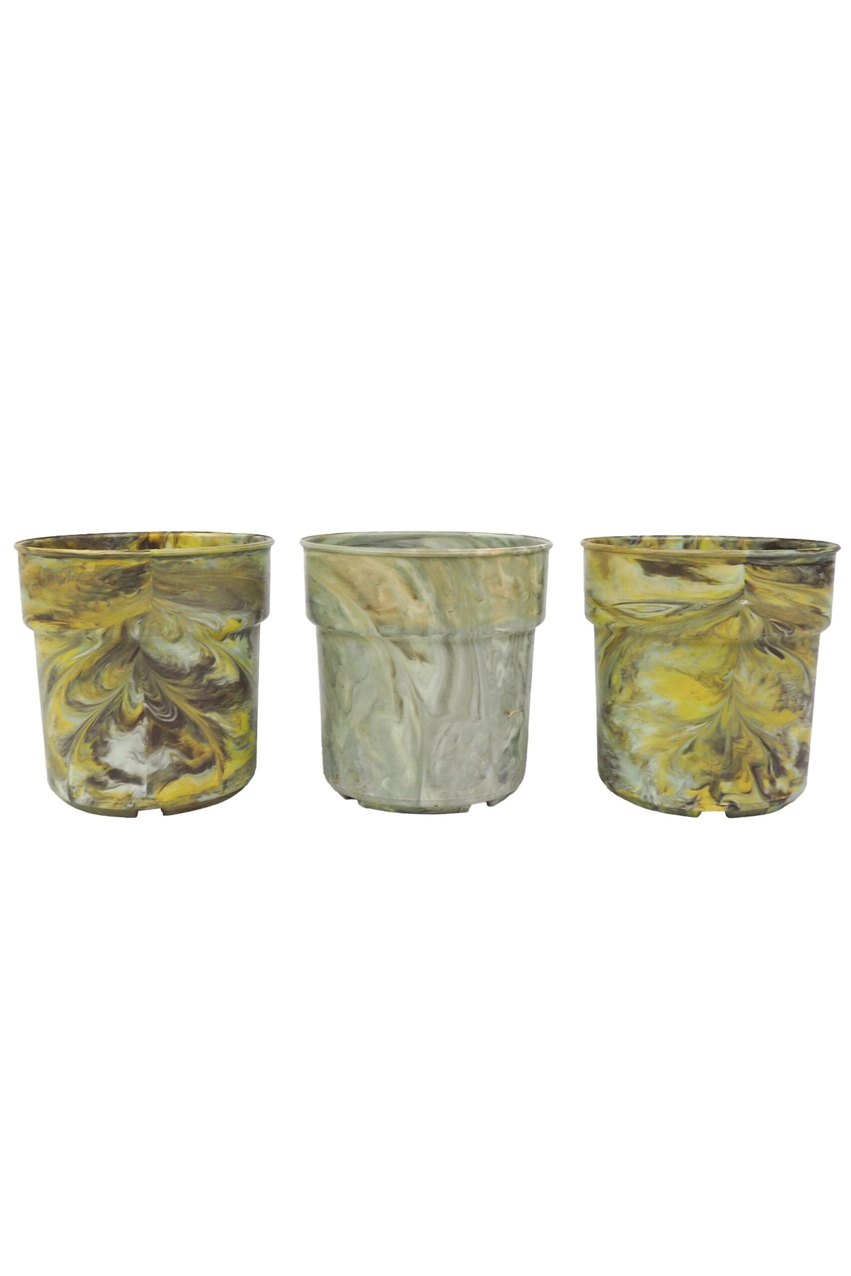 A rare trio of vintage 1970s planters. This curated collection of 3 Vintage Marbled Plant Pots have been curated from a rare collection of retro planters.