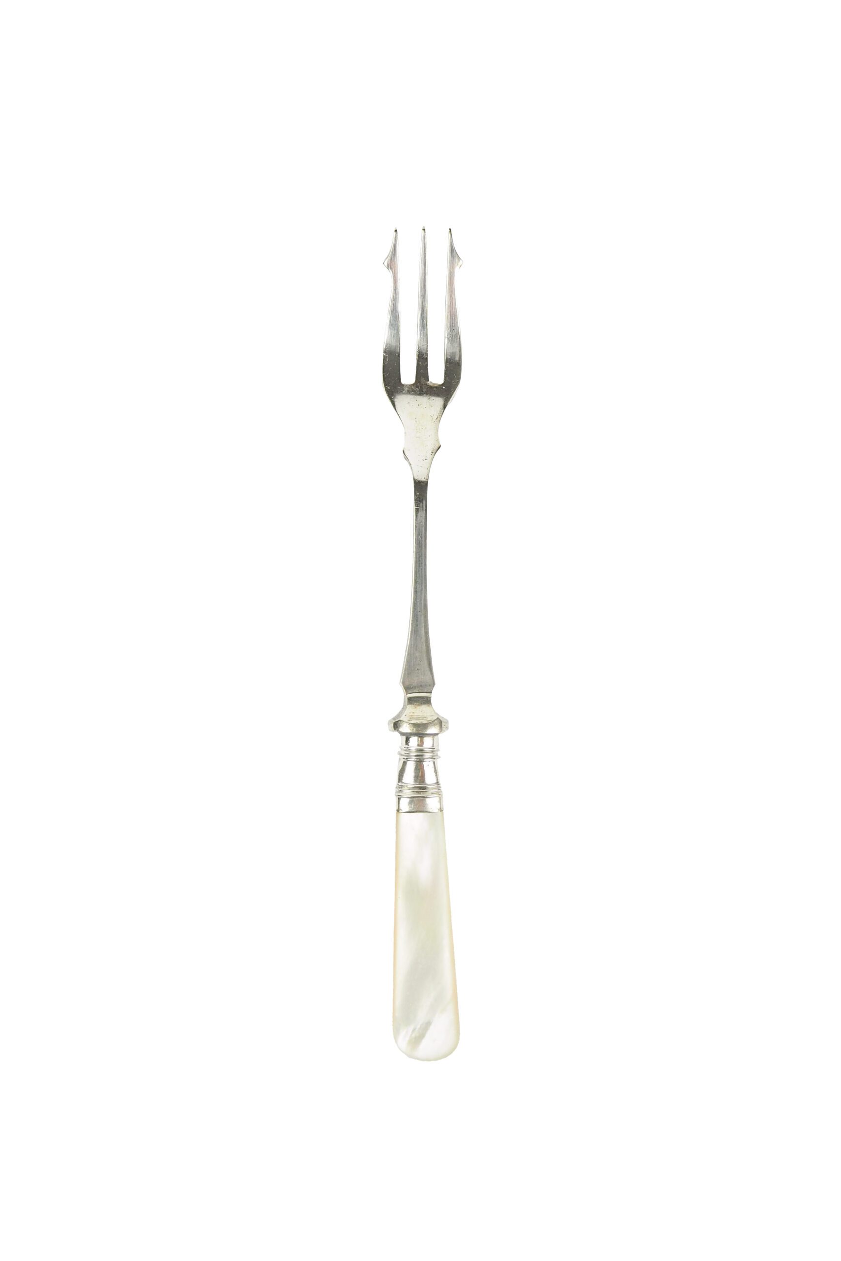 This Antique Pickle Fork is the perfect piece for your kitchen. With a beautiful Mother of Pearl handle and a Silver Plated neck and barbed prongs. Wildmore
