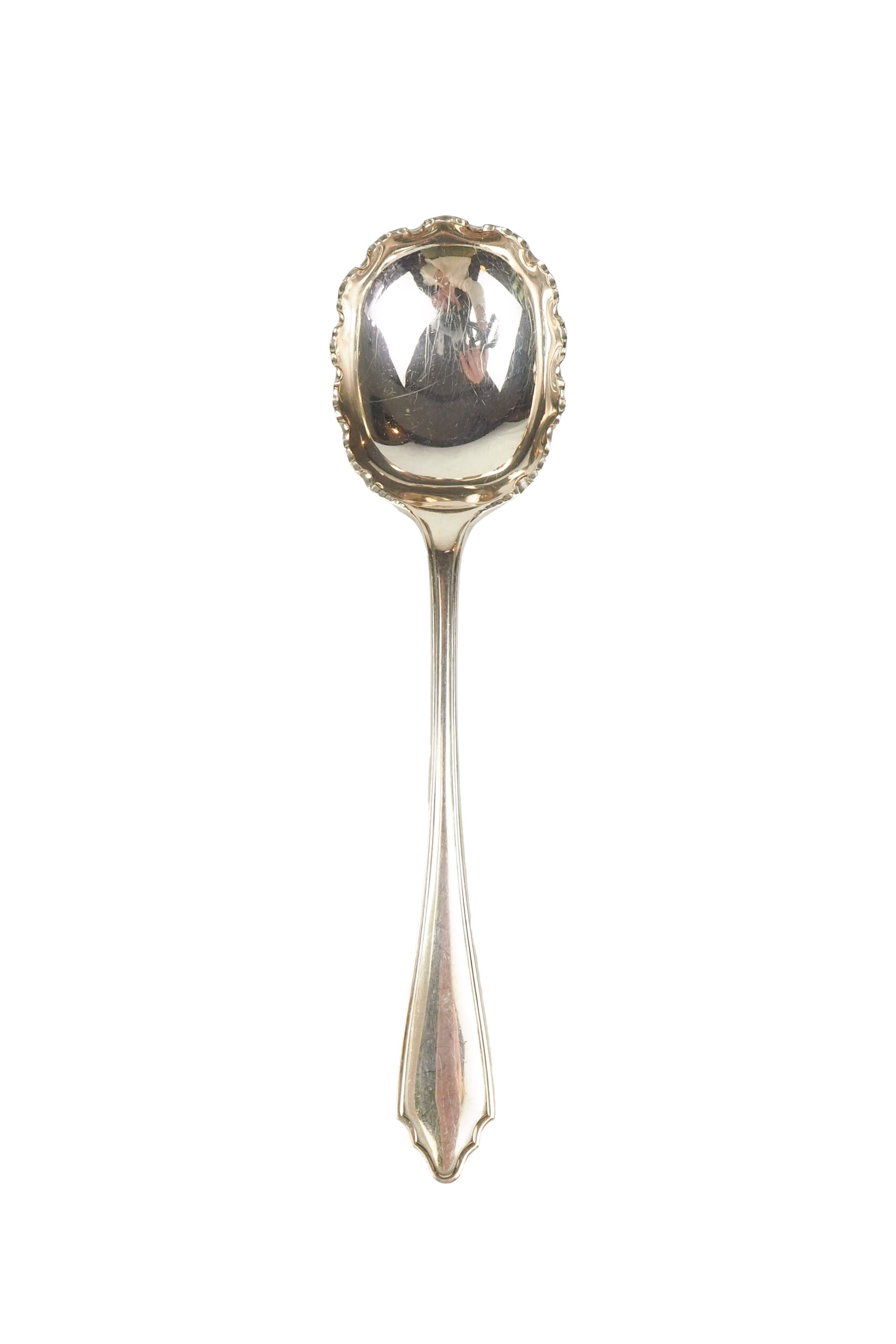 This stunning Antique Fruit Salad Spoon is the perfect piece for your kitchen. With an incredible crimped edge bowl of the spoon and a decorative handle