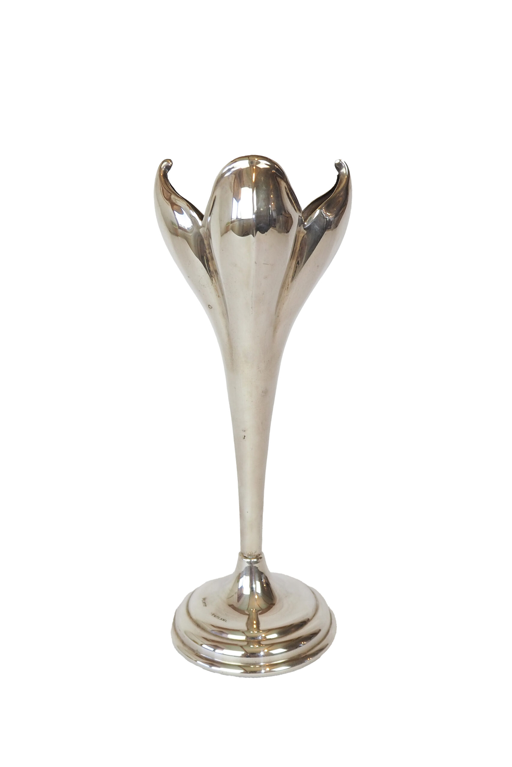 A stunning Vintage Silver Plate Flower Vase in the shape of a tulip. Tulip shaped bud vase sourced by Wildmore