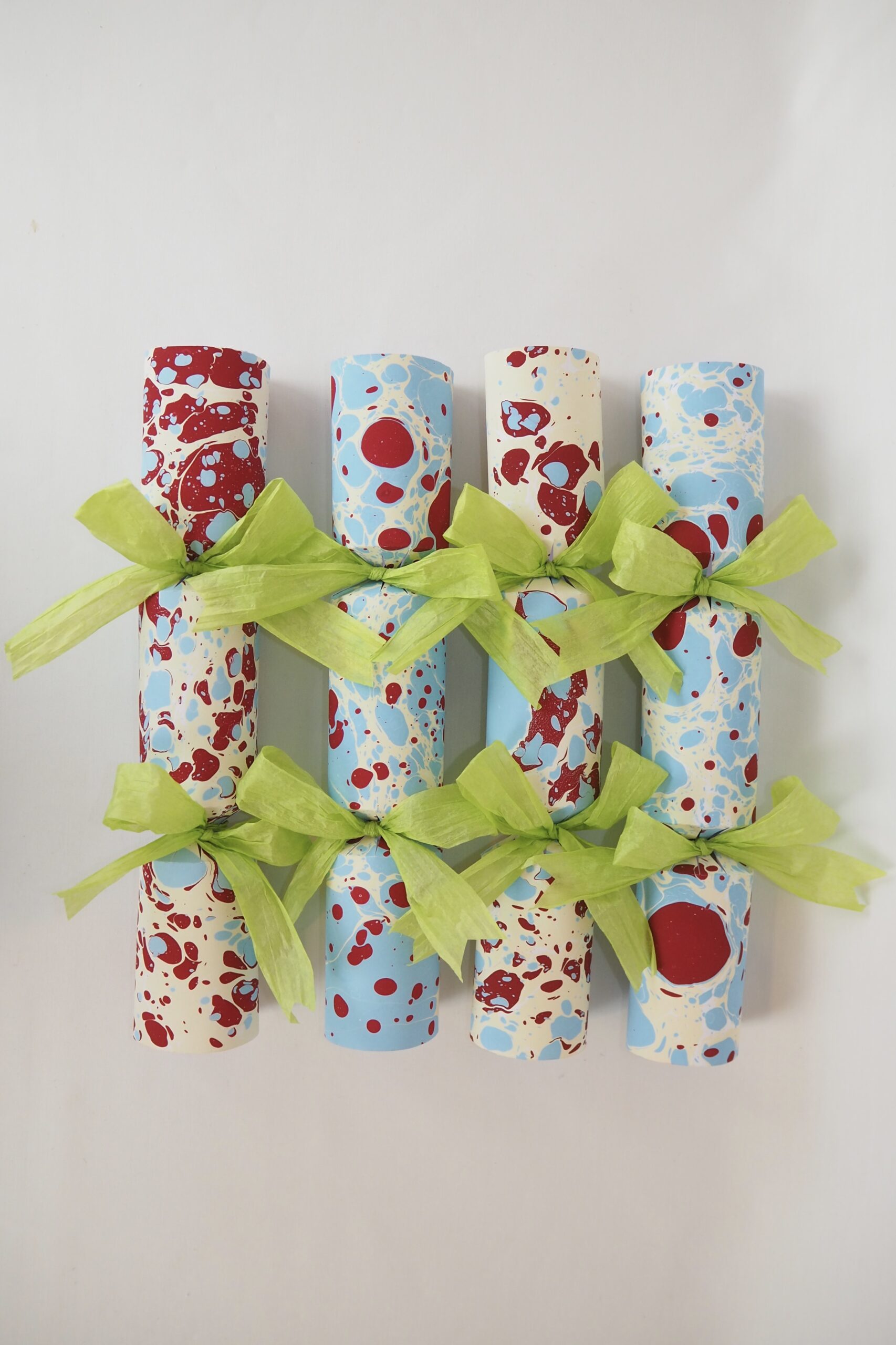 Hand Marbled Christmas Crackers Glassette Exclusive Powder Blue and Red