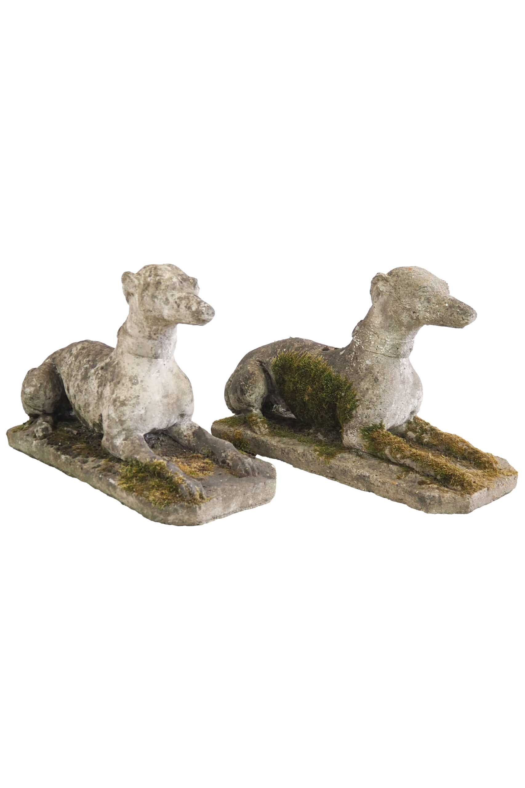Pair of Antique 20th Century Stone Whippets, Reconsitiuted stone dogs